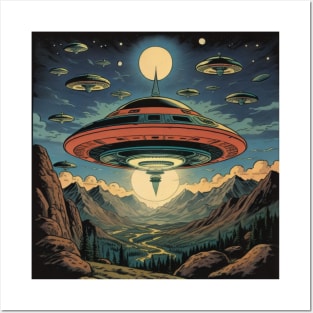 Flying Saucers Over The Mountains Posters and Art